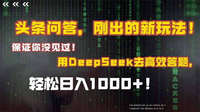 （14957期）头条问答，刚出的新玩法！保证你没见过！结合Deepseek高效答题，轻松日…-8U创业网