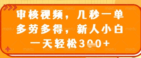 审核视频，几秒一单，多劳多得，新人小白一天轻松3张【揭秘】-8U创业网