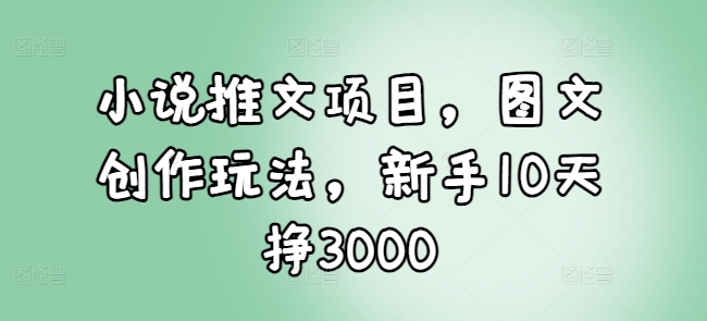小说推文项目，图文创作玩法，新手10天挣3000-8U创业网