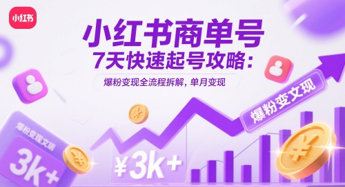 小红书商单号7天快速起号攻略：爆粉变现全流程拆解，单月变现3k+-8U创业网