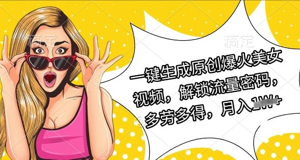 一键生成原创爆火美女视频，解锁流量密码，多劳多得，月入过W-8U创业网