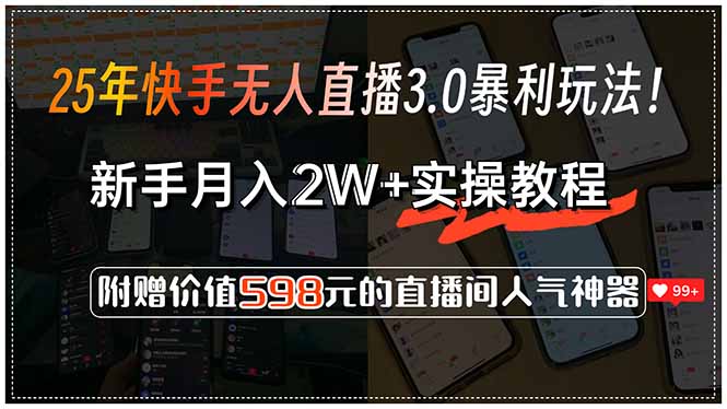 （15335期）25年快手无人直播3.0暴利玩法！，新手月入2W+实操教程，附赠价值598元…-8U创业网