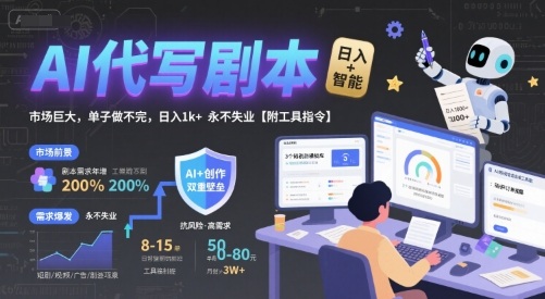 AI代写剧本，市场巨大，单子做不完，日入1k+ 永不失业【附工具指令】-8U创业网
