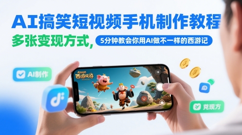 AI搞笑短视频手机制作教程，多张变现方式，5分钟教会你用AI做不一样的西游记-8U创业网